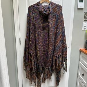Long Hooded Knit Poncho